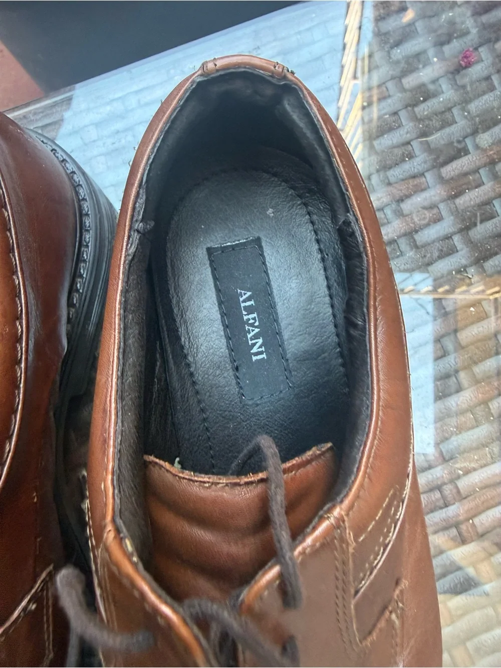 Alfani Brown Leather Lace-Up Oxfords
